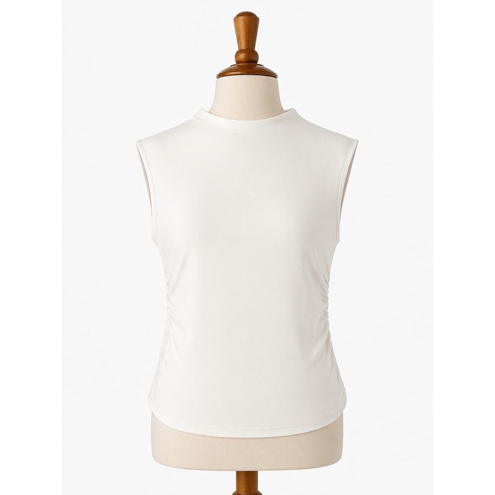 NWT H&M Cream Fitted Tank Top Womens Size M Ruched Sides Staple Classic Casual